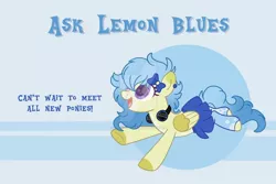 Size: 1280x854 | Tagged: safe, artist:irennecalder, deleted from derpibooru, derpibooru import, oc, oc:lemon blues, pegasus, pony, clothes, deviantart watermark, female, headphones, mare, obtrusive watermark, skirt, socks, solo, two toned wings, watermark, wings