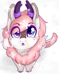 Size: 934x1165 | Tagged: artist:dreamy, artist:littledreamycat, chibi, cute, derpibooru import, female, kirin, kirin oc, looking up, oc, oc:blossom, open mouth, patreon, patreon reward, safe, sketch, snow, snowfall, snowflake, solo, unofficial characters only