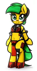 Size: 936x1802 | Tagged: suggestive, artist:jetwave, derpibooru import, oc, oc:blocky bits, unofficial characters only, earth pony, pony, semi-anthro, belly, belly button, bionicle, bipedal, boots, clothes, collar, cute, female, lego, loincloth, looking at you, mare, shoes, skirt, slave, slave collar, solo