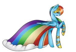 Size: 2943x2038 | Tagged: safe, artist:midfire, derpibooru import, rainbow dash, pegasus, pony, clothes, cute, dashabetes, dress, female, folded wings, gala dress, mare, raised hoof, simple background, smiling, solo, transparent background, wings