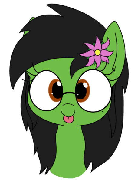Size: 582x765 | Tagged: safe, artist:wafflecakes, derpibooru import, oc, oc:prickly pears, unofficial characters only, pony, flower, flower in hair, glasses, looking at you, mole, simple background, tongue out, transparent background
