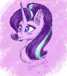 Size: 1326x1484 | Tagged: safe, artist:darklight1315, derpibooru import, starlight glimmer, pony, unicorn, blushing, bust, female, mare, portrait, smiling, solo