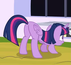 Size: 705x640 | Tagged: alicorn, butt, cropped, crouching, derpibooru import, face down ass up, offscreen character, plot, rarity, rear view, safe, screencap, sparkle's seven, twilight sparkle, twilight sparkle (alicorn)