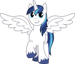 Size: 2578x2204 | Tagged: safe, derpibooru import, edit, vector edit, shining armor, alicorn, pony, alicornified, cute, grin, joy, looking at you, male, outstretched wings, prince shining armor, race swap, raised hoof, shining adorable, shiningcorn, simple background, smiling, solo, stallion, transparent background, unshorn fetlocks, vector, wings