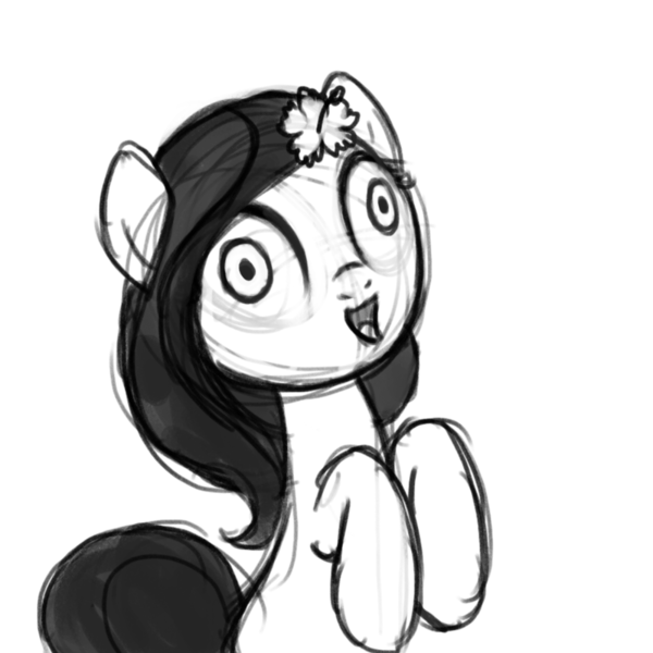 Size: 800x800 | Tagged: safe, artist:nimaru, derpibooru import, oc, oc:luau, earth pony, pony, contemplating insanity, derp, female, mare, monochrome, solo