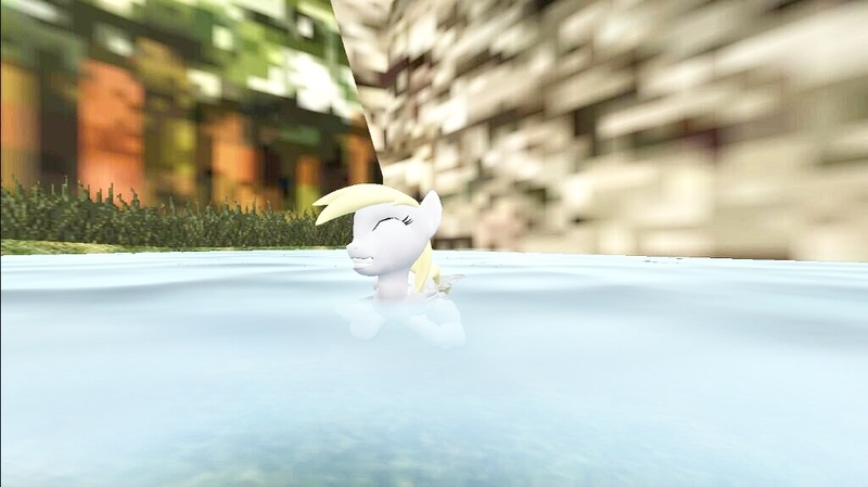 Size: 1024x575 | Tagged: safe, artist:undeadponysoldier, derpibooru import, derpy hooves, pegasus, pony, 3d, crossover, cute, derpabetes, female, gmod, happy, mare, pond, solo, swimming, termina, termina field, the legend of zelda, the legend of zelda: majora's mask, water