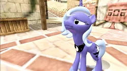 Size: 1024x575 | Tagged: safe, artist:undeadponysoldier, derpibooru import, princess luna, alicorn, pony, 3d, clock town, crossover, female, gmod, looking at something, looking up, mare, s1 luna, solo, south clock town, the legend of zelda, the legend of zelda: majora's mask, worried