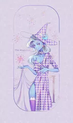 Size: 2374x3947 | Tagged: anthro, artist:animesoul, clothes, derpibooru import, female, hat, looking at you, safe, solo, tarot card, the magician, trixie, trixie's hat