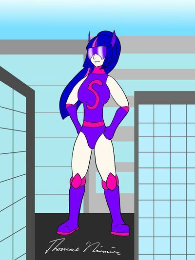 Size: 400x534 | Tagged: artist:red-dragon-x7, clothes, derpibooru import, female, giantess, hands on hip, human, humanized, leotard, macro, safe, sci-titan, superhero, twilight sparkle