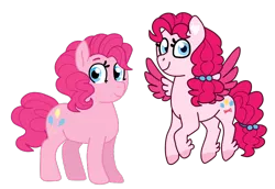 Size: 800x550 | Tagged: safe, artist:charlie03bigote, derpibooru import, pinkie pie, earth pony, pegasus, pony, leak, spoiler:g5, colored wings, female, flying, g4, g4 to g5, g5, hooves, mare, pegasus pinkie pie, pinkie pie (g5), race swap, redesign, simple background, smiling, transparent background, wings