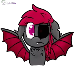 Size: 1560x1560 | Tagged: safe, artist:silversparkpone, derpibooru import, oc, oc:neon shift, unofficial characters only, bat pony, pony, bust, chest fluff, eyepatch, female, floppy ears, heart eyes, mare, portrait, simple background, solo, transparent background, wingding eyes