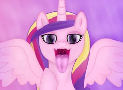 Size: 5587x4100 | Tagged: suggestive, artist:emu34b, derpibooru import, princess cadance, pony, bust, drool, drool string, esophagus, female, gullet, imminent vore, lidded eyes, maw, mawshot, open mouth, oral invitation, salivating, slimy, smiling, solo, solo female, taste buds, teeth, tongue out, uvula