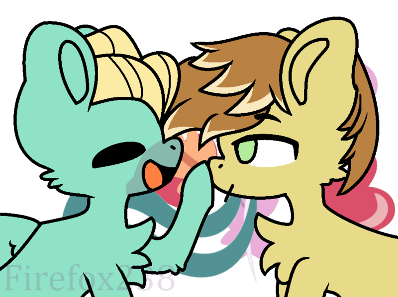 Size: 1000x748 | Tagged: safe, artist:firefox238, artist:nootnuts, derpibooru import, feather bangs, zephyr breeze, earth pony, pegasus, pony, base used, bedroom eyes, boop, chest fluff, ear fluff, eyes closed, gay, looking at each other, male, raised hoof, shipping, simple background, stallion, transparent background, zephyrbangs