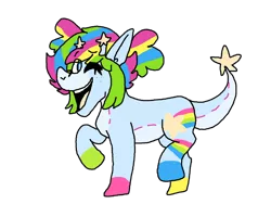Size: 1032x774 | Tagged: safe, artist:circusfreak, derpibooru import, oc, oc:plushie (rigbythememe), unofficial characters only, earth pony, pony, colorful, female, happy, one eye closed, plushie, rainbow, simple background, solo, stars, transparent background, wink