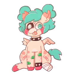 Size: 2000x2000 | Tagged: safe, artist:rigbythememe, derpibooru import, oc, oc:gumi (rigbythememe), unofficial characters only, pegasus, pony, bandage, bandaid, broken wing, choker, collar, derp, female, missing limb, simple background, solo, spiked choker, spiked collar, tongue out, transparent background, wings