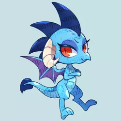 Size: 640x640 | Tagged: artist:sibashen, blue background, chibi, crossed arms, cute, derpibooru import, dragon, dragoness, emberbetes, female, gray background, obtrusive watermark, princess ember, safe, simple background, slit pupils, solo, watermark