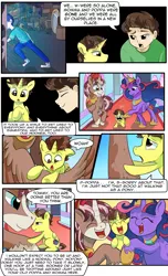 Size: 1800x2958 | Tagged: safe, artist:candyclumsy, author:bigonionbean, derpibooru import, oc, oc:king speedy hooves, oc:queen galaxia, oc:tommy the human, alicorn, human, pony, comic:sick days, alicorn oc, apologetic, basement, bicycle, canterlot, canterlot castle, child, clothes, colt, comic, commissioner:bigonionbean, cute, dawwww, dreamscape, father and child, father and son, female, flashback, foal, fusion, fusion:king speedy hooves, fusion:queen galaxia, giggling, hallway, happy, herd, horn, human oc, human ponidox, husband and wife, male, memories, memory, mirror portal, mother and child, mother and son, nuzzles, nuzzling, royalty, ruffled hair, sad, self ponidox, sleeping, talking to themself, tripping, walking, wing extensions, wings