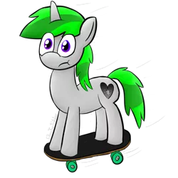 Size: 1280x1280 | Tagged: safe, artist:silversparkpone, derpibooru import, oc, oc:silvaspark, pony, unicorn, male, simple background, skateboard, solo, stallion, transparent background