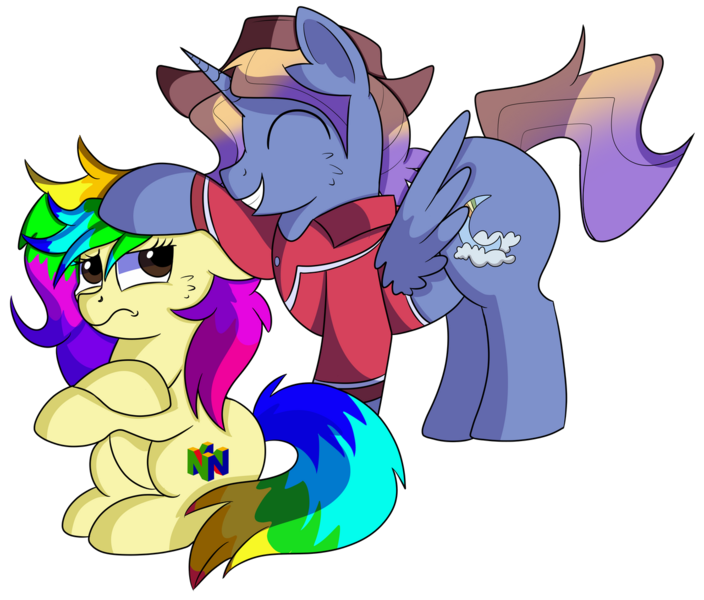 Size: 1280x1091 | Tagged: safe, artist:rainbowtashie, author:bigonionbean, derpibooru import, bow hothoof, gentle breeze, igneous rock pie, night light, oc, oc:aerial agriculture, oc:rainbow tashie, alicorn, earth pony, alicorn oc, clothes, commissioner:bigonionbean, female, fusion, fusion:aerial agriculture, hat, horn, male, mare, ruffled hair, simple background, stallion, transparent background, wings