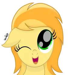 Size: 925x950 | Tagged: safe, artist:xxxdavid09xxx, derpibooru import, oc, oc:spindrop, unofficial characters only, pegasus, pony, cute, female, floppy ears, happy, looking at you, looking up, mare, ocbetes, one eye closed, open mouth, pegasus oc, signature, simple background, solo, transparent background, wings, wink