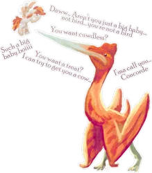 Size: 1024x1170 | Tagged: artist:amura-of-jupiter, babying, derpibooru import, oc, oc:amura, pegasus, pterasaur, quetzalcoatl, quetzalcoatlus, safe, simple background, text, transparent, transparent background