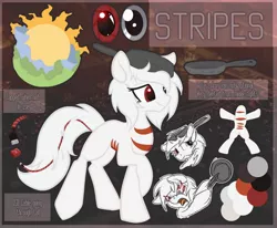 Size: 1280x1054 | Tagged: safe, artist:amura-of-jupiter, derpibooru import, oc, oc:stripes, unofficial characters only, earth pony, cooking pan, cutie mark, female, guide, pan, reference sheet, usb, usb tail