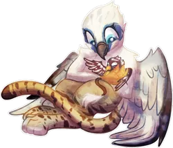 Size: 1024x878 | Tagged: safe, artist:amura-of-jupiter, derpibooru import, oc, unofficial characters only, gryphon, cradling, female, floppy wings, newborn, simple background, smiling, transparent background