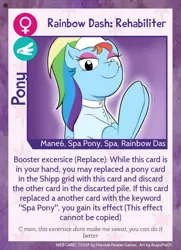 Size: 640x884 | Tagged: safe, artist:asajiopie01, derpibooru import, rainbow dash, pegasus, pony, twilight sparkle's secret shipfic folder, spa pony, spa pony rainbow dash, text, trading card