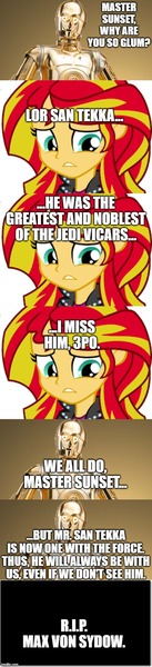 Size: 500x2183 | Tagged: safe, derpibooru import, edit, edited screencap, screencap, sunset shimmer, equestria girls, c-3po, c3po, comic, in memoriam, jedi, max von sydow, rest in peace, screencap comic, star wars