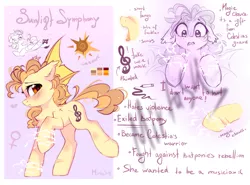 Size: 2323x1721 | Tagged: safe, artist:mirtash, derpibooru import, oc, oc:sunlight symphony, unofficial characters only, bat pony, pony, adoptable, bat pony oc, bat wings, fangs, floppy ears, open mouth, reference sheet, solo, wings