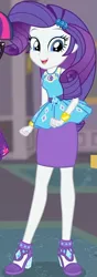 Size: 307x872 | Tagged: safe, derpibooru import, screencap, rarity, twilight sparkle, equestria girls, equestria girls series, school of rock, clothes, cropped, cute, dress, female, field trip, geode of shielding, gold, hairclip, high heels, looking down, magical geodes, museum, raribetes, shoes, skirt, smiling, waistband, wrist cuffs