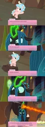 Size: 1092x3072 | Tagged: changeling, changeling queen, comic, cozy glow, cupcake, derpibooru import, doki doki literature club, edit, edited screencap, female, food, frenemies (episode), pegasus, queen chrysalis, safe, screencap, screencap comic, twilog, user interface