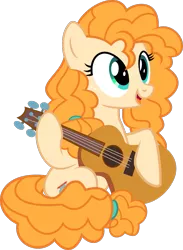 Size: 743x1017 | Tagged: safe, artist:crystalmagic6, derpibooru import, pear butter, earth pony, pony, the perfect pear, acoustic guitar, applejack's mom, cutie mark, female, guitar, inkscape, mare, musical instrument, open mouth, simple background, sitting, transparent background, vector