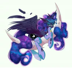 Size: 5000x4685 | Tagged: safe, artist:jun1313, derpibooru import, princess luna, alicorn, pony, beautiful, butt, clothes, crescent moon, cute, cutie mark, ethereal mane, ethereal tail, feather, female, flowing mane, flowing tail, lunabetes, mare, moon, moonbutt, praise the moon, simple background, socks, solo, starry mane, starry tail, stupid sexy luna, torn clothes, white background, wings