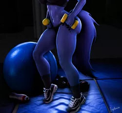 Size: 2328x2160 | Tagged: 3d, abs, anthro, artist:isisazza, ball, clothes, derpibooru import, fetish, fitness, princess luna, shoes, sneakers, sneakers fetish, solo, sports bra, sports panties, suggestive