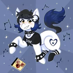 Size: 1024x1024 | Tagged: safe, artist:beffumsartworks, derpibooru import, oc, oc:sindra, unofficial characters only, earth pony, pony, album cover, clothes, collar, female, headphones, mokoma, music notes, socks, solo