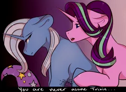 Size: 1064x775 | Tagged: safe, artist:nightmareescape2, derpibooru import, starlight glimmer, trixie, pony, unicorn, dialogue, female, lesbian, mare, sad, shipping, startrix