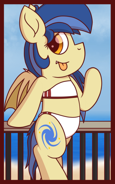 Size: 1200x1920 | Tagged: safe, artist:thebadbadger, derpibooru import, oc, oc:vía láctea, bat pony, pony, bipedal, clothes, female, mare, swimsuit