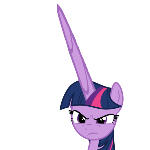 Size: 1773x1773 | Tagged: safe, artist:cloudyglow, derpibooru import, edit, editor:rain sunburst, vector edit, twilight sparkle, twilight sparkle (alicorn), alicorn, pony, angry, bust, disapproval, female, high res, horn, impossibly large horn, long horn, looking at you, mare, meme, simple background, solo, staring at you, transparent background, twilight is not amused, unamused, vector