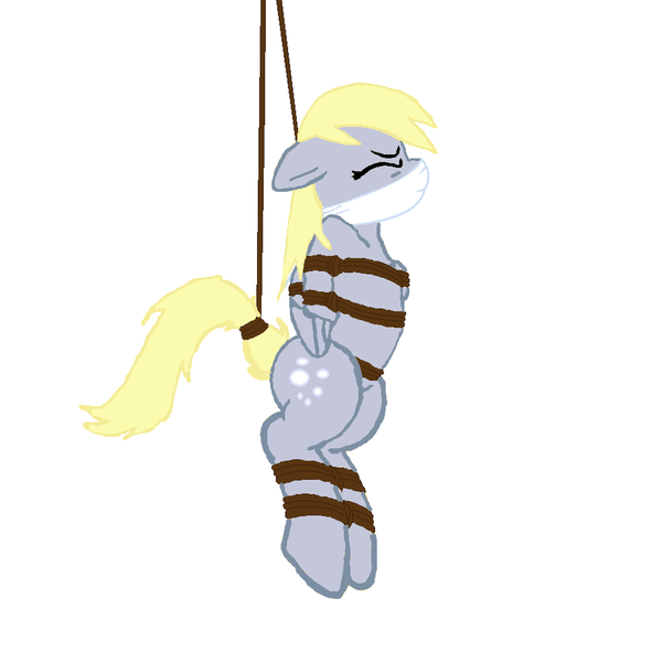 Size: 910x908 | Tagged: suggestive, artist:applejack002, artist:bluesplendont, artist:radiantrealm, derpibooru import, edit, derpy hooves, pegasus, pony, arm behind back, base used, bondage, bound and gagged, cloth gag, damsel in distress, eyes closed, female, femsub, gag, hanging, mare, rope, rope bondage, show accurate, show accurate porn, simple background, solo, solo female, submissive, suspended, trace, white background