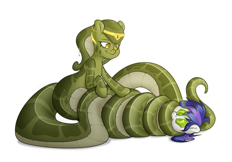 Size: 5000x3500 | Tagged: accessories, artist:fluffyxai, coiling, coils, derpibooru import, happy, hypnosis, hypnotized, jewelry, lamia, male, oc, oc:hotsun, oc:melyssa, original species, safe, simple background, smiling, snake, snake pony, stallion, transparent background, unofficial characters only, wrapped up