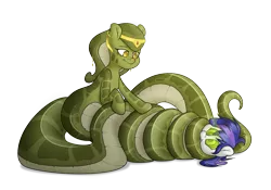 Size: 5000x3500 | Tagged: accessories, artist:fluffyxai, coiling, coils, derpibooru import, happy, hypnosis, hypnotized, jewelry, lamia, male, oc, oc:hotsun, oc:melyssa, original species, safe, simple background, smiling, snake, snake pony, stallion, transparent background, unofficial characters only, wrapped up