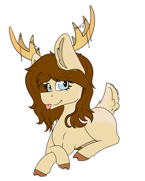 Size: 1938x2430 | Tagged: safe, artist:chazmazda, derpibooru import, oc, deer, pony, :p, cartoon, colored, commission, commissions open, digital art, flat colors, outline, simple background, solo, tongue out, transparent background, your character here