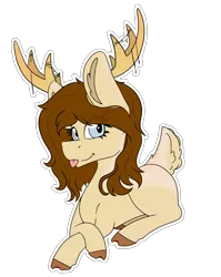 Size: 1938x2430 | Tagged: safe, artist:chazmazda, derpibooru import, oc, deer, pony, :p, cartoon, colored, commission, commissions open, digital art, flat colors, outline, simple background, solo, tongue out, transparent background, your character here