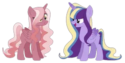 Size: 839x427 | Tagged: safe, artist:foxfoxfire, derpibooru import, oc, unofficial characters only, alicorn, pony, base used, blank flank, duo, female, hair over one eye, magical lesbian spawn, mare, multicolored hair, offspring, parent:pinkie pie, parent:princess cadance, parent:twilight sparkle, parents:cadancepie, parents:twidance, simple background, transparent background