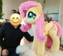 Size: 2928x2640 | Tagged: safe, artist:epicrainbowcrafts, derpibooru import, fluttershy, human, pegasus, pony, female, irl, irl human, life size, mare, photo, plushie