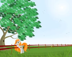 Size: 1920x1502 | Tagged: artist:agdistis, derpibooru import, drawthread, grass, green eyes, /mlp/, oc, oc:ginger peach, orange hair, pegasus, pegasus oc, safe, solo, sun, unofficial characters only, wings