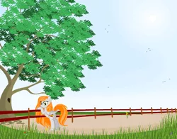 Size: 1920x1502 | Tagged: artist:agdistis, derpibooru import, drawthread, grass, green eyes, /mlp/, oc, oc:ginger peach, orange hair, pegasus, pegasus oc, safe, solo, sun, unofficial characters only, wings