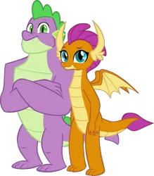 Size: 5784x6605 | Tagged: artist:memnoch, crossed arms, derpibooru import, dragon, dragoness, edit, female, gigachad spike, male, older, older smolder, older spike, safe, shipping, show accurate, simple background, smolder, spike, spolder, straight, the last problem, transparent background, vector, winged spike, wings