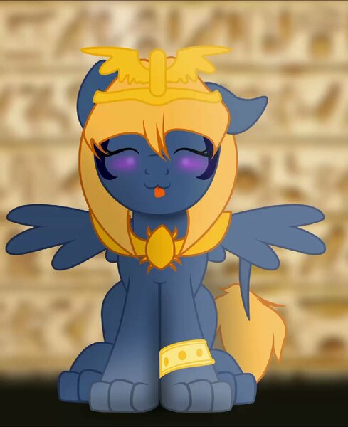 Size: 1024x1256 | Tagged: safe, artist:bastbrushie, derpibooru import, oc, oc:pietas lazuli, sphinx, :p, egyptian, image, jewelry, jpeg, makeup, paws, sphinx oc, tongue out, wings